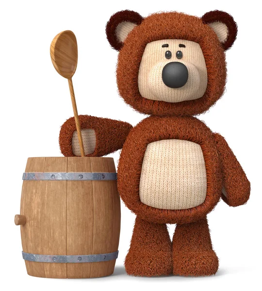 Ілюстрація Іграшковий Ведмідь Дерев Яною Ложкою Готується Їсти Ілюстрацію Ведмедя — стокове фото