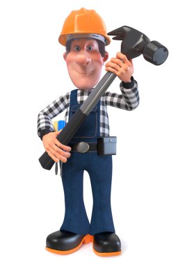 komik mühendis tesisatçı karakter 3D çizimi yapan tamir / 3d resim Oluşturucusu işçi tulum
