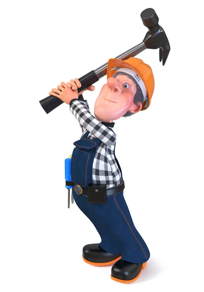 3d иллюстрация Builder worker in overalls with hammer / 3d illustration Builder worker in overalls with hammer — стоковое фото