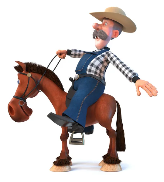 Illustration Cowboy Mit Hut Und Kurvigem Schnurrbart Illustration Bauer Pferd — Stockfoto