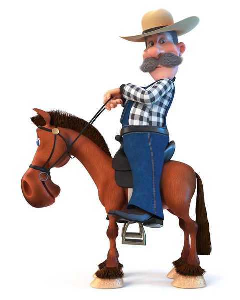 Illusztráció Cowboy Egy Kalap Görbe Bajusz Ábra Mezőgazdasági Termelők Lóháton — Stock Fotó