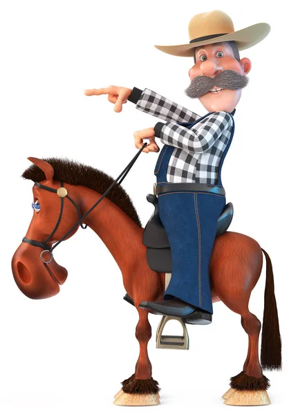 Illusztráció Cowboy Egy Kalap Görbe Bajusz Ábra Mezőgazdasági Termelők Lóháton — Stock Fotó