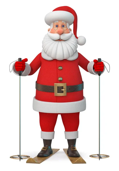 Illustration Nyår Gratulationen Från Santa Claus Illustration Glada Jultomten Skidåkning — Stockfoto