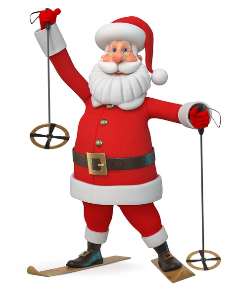 插图新年的祝贺圣诞老人 Claus 插图欢快的圣诞老人是滑雪 — 图库照片