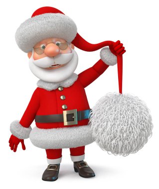 3D çizim Noel tebrik masal karakterleri / 3d çizim Noel Baba ile büyük bir ponpon şapkalı