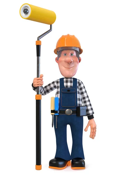 Illustration Funny Engineer Character Engaged Repair Illustration Builder Worker Overalls — Stock Photo, Image