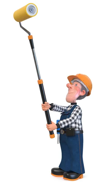 Illustration Funny Engineer Character Engaged Repair Illustration Builder Worker Overalls — Stock Photo, Image