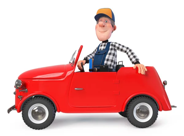 Illustration Funny Engineer Character Engaged Repair Car Illustration Fun Mechanic — Stock Photo, Image