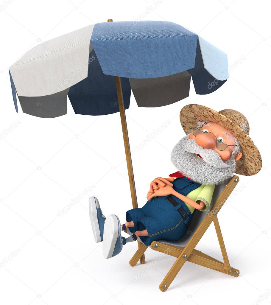 3d illustration an elderly farmer enjoys a holiday in the sun/3d illustration Jolly farmer is resting