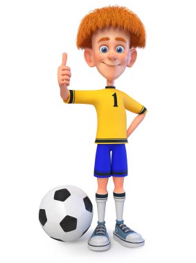 3D çizim sevimli futbol oyuncu topu ile