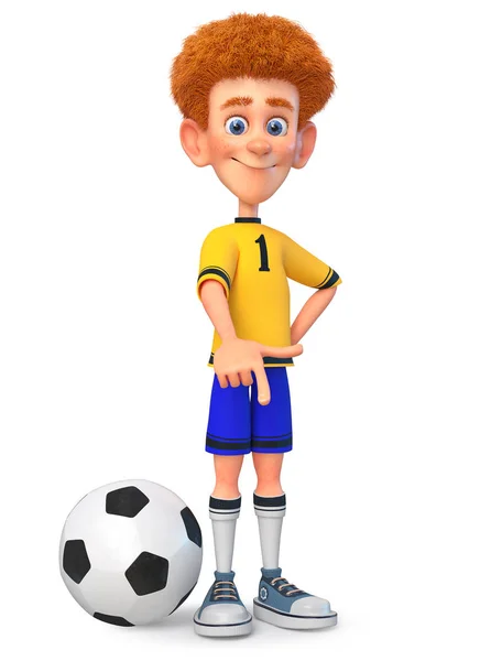 Illustrazione 3d Carino giocatore di calcio con palla — Foto Stock