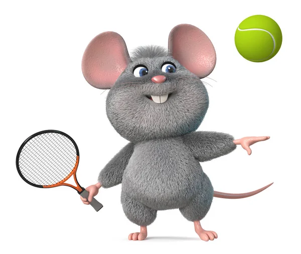 3D illustratie grappige muis tennissen — Stockfoto