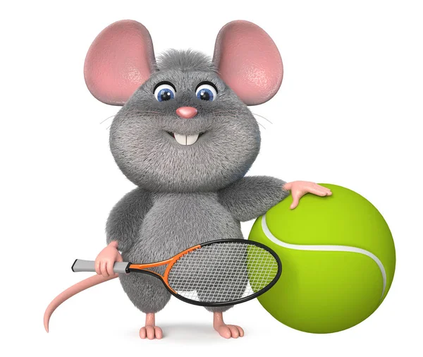 3D иллюстрация забавная мышь играет в теннис — стоковое фото