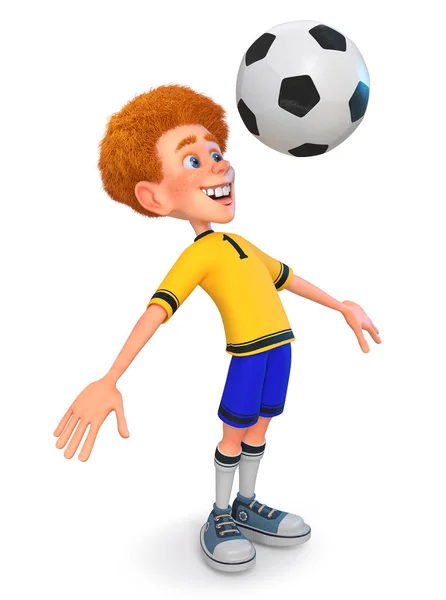 3D απεικόνιση χαριτωμένο ποδοσφαιριστής με μπάλα — Φωτογραφία Αρχείου
