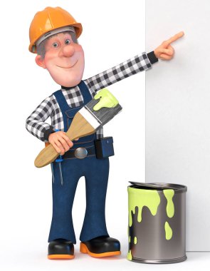 3d illüstrasyon Builder bir poster ile tulum çalışma