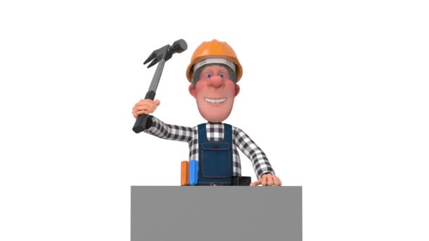Εργαζόμενος Σφυριά Ένα Καρφί Ένα Σφυρί Αστείος Μηχανικός Χαρακτήρας Υδραυλικός — Αρχείο Βίντεο