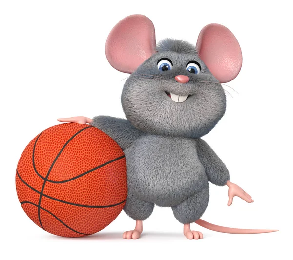 3d ilustração engraçado mouse jogar basquete — Fotografia de Stock