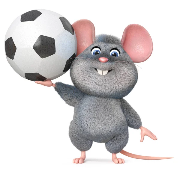 3d illustration funny mouse playing football — Stock Photo, Image