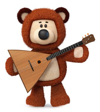 Balalaika oynarken 3d illüstrasyon komik kahverengi ayı