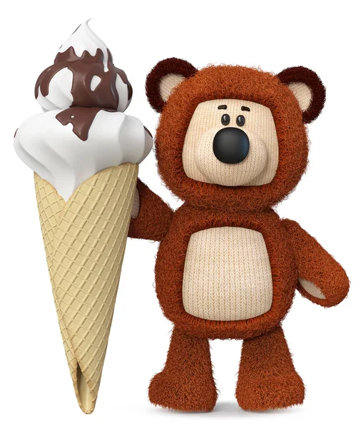 3d ілюстрація смішний ведмідь з морозивом — стокове фото