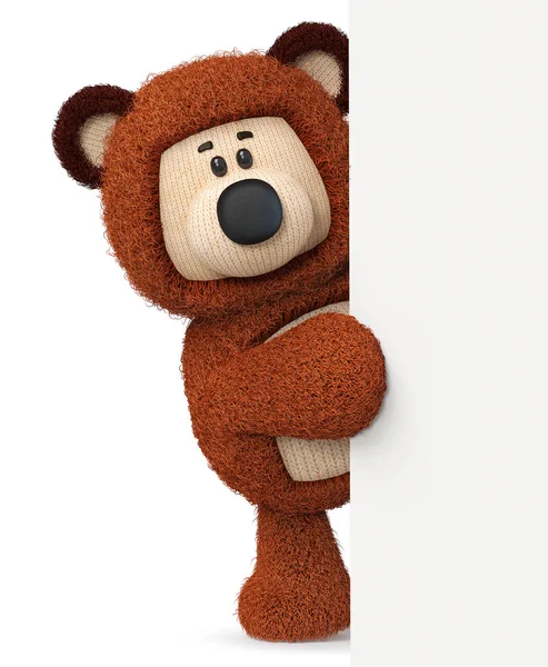 3d illustration funny bear with a poster