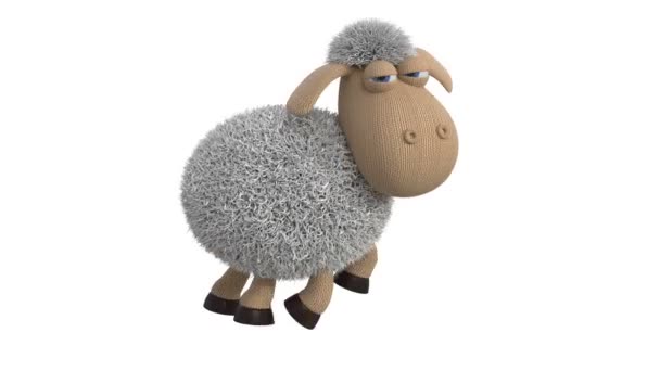 牧草地で放牧する家畜の面白い白い羊 3Dアニメーションの3Dアニメーション — ストック動画
