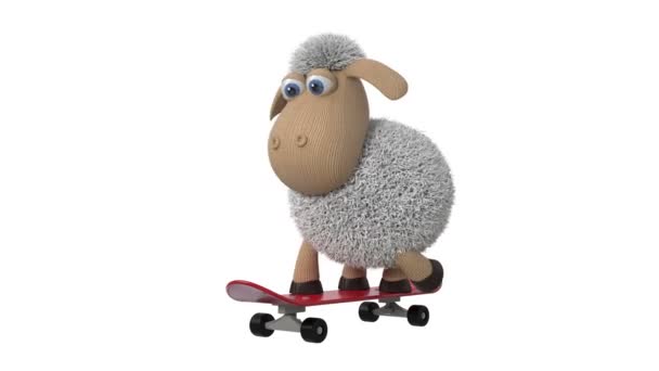 Animation Funny Sheep Skateboarding Animation Little White Sheep Doing Sports — Stock Video