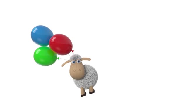 3Dアニメーション羊は風船に飛ぶ 3Dアニメーション動物農場は空気極端を扱います — ストック動画