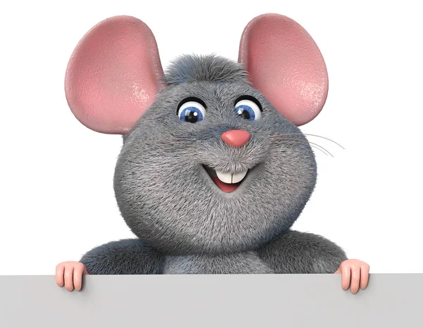 3d illustration funny mouse with poster — Stock Photo, Image