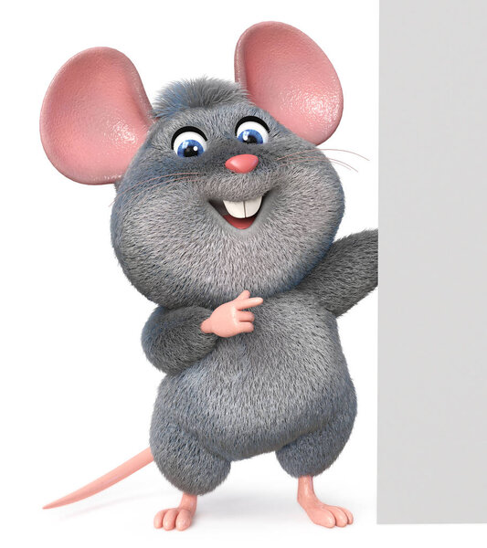 3d illustration funny mouse with poster