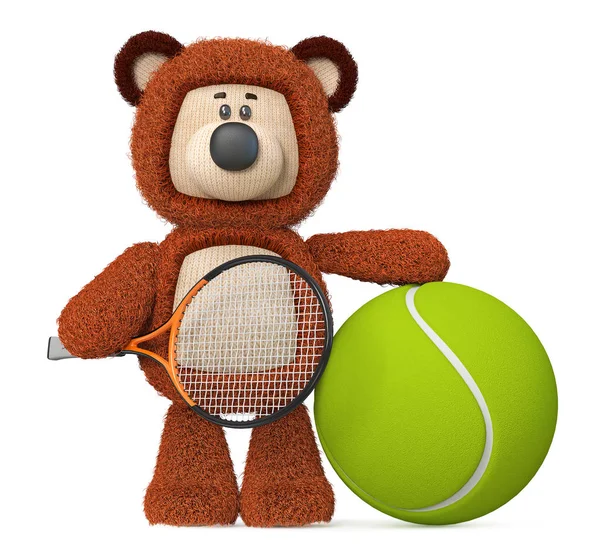 3d Illustration lustiger Braunbär spielt Tennis — Stockfoto