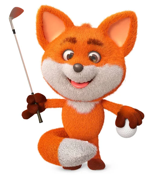 3D ілюстрація смішна маленька лисиця грати в гольф — стокове фото