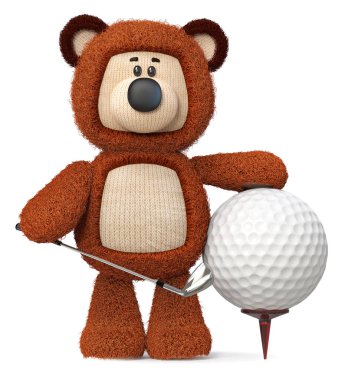3d illüstrasyon komik kahverengi ayı golf oynarken