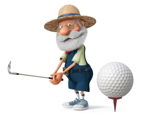 3D illustration funny farmer playing Golf — Stock Photo, Image