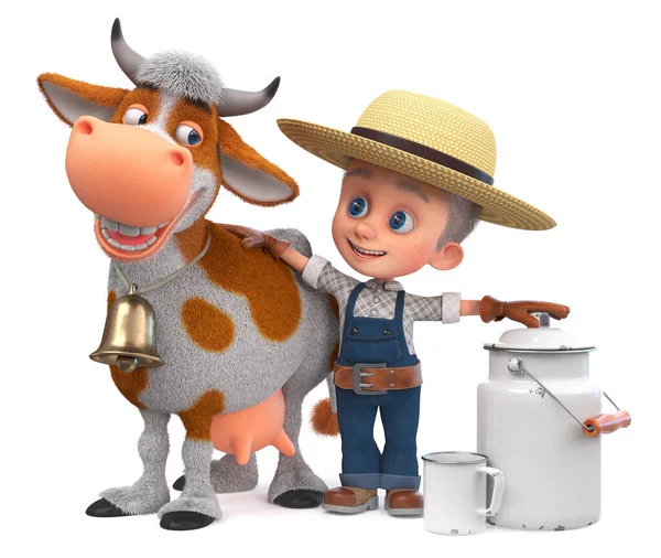 Illustration Child Straw Hat Engaged Animal Husbandry — Stock Photo, Image