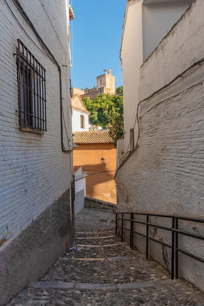 Blick Auf Die Alhambra Von Einer Straße Viertel Albaicin — Stockfoto