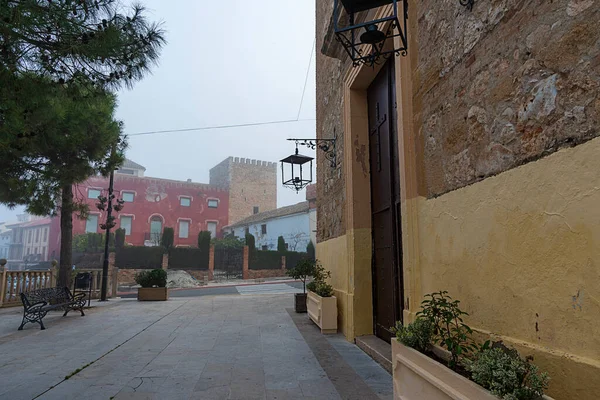 Foggy View Castle Church Salar Granada — Stock Photo, Image