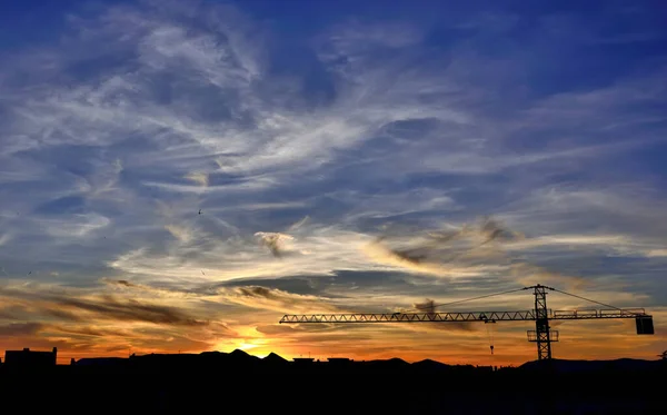 Crane Silhouette Sunset — Stock Photo, Image
