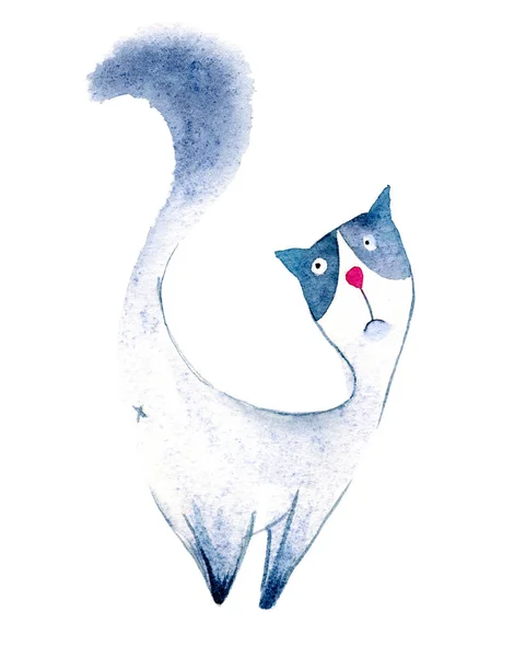 Akvarell stolt katt på den vita bakgrunden. Akvarell grafik för tyg, vykort, gratulationskort, bok, affisch, tee-shirt. Illustration, isolerings objekt — Stockfoto