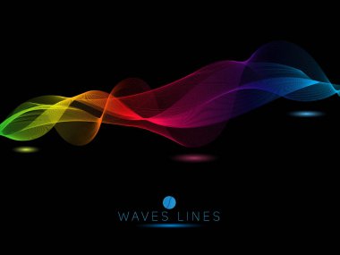 rainbow waves on black background colorful light line bright abstract vector clipart