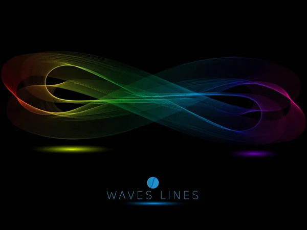 Rainbow Waves Black Background Colorful Light Line Bright — Stock Vector