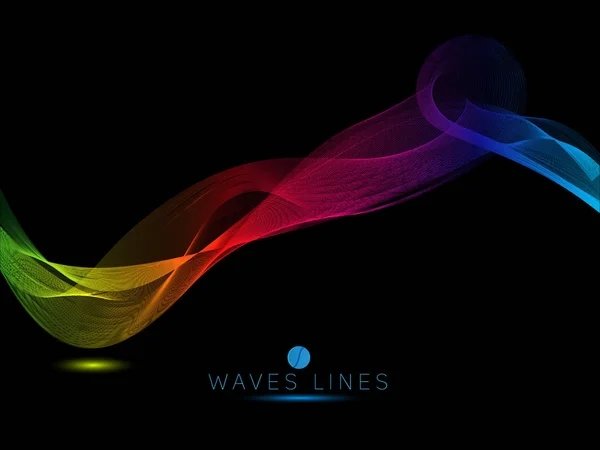 Rainbow Waves Black Background Colorful Light Line Bright Abstract — Stock Vector