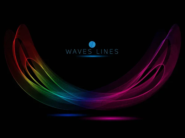 Rainbow Waves Horn Black Background Colorful Light Line Bright — Stock Vector