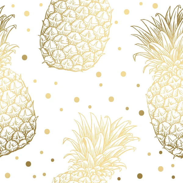 White Seamless Background Pineapple Fruits — Stock Vector