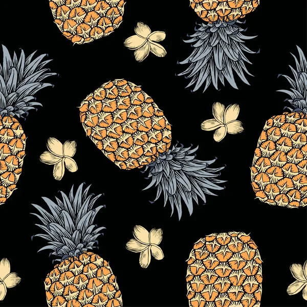 ananas meyve ile renkli kesintisiz siyah arka plan