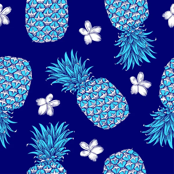 Fundo Azul Sem Costura Colorido Com Frutas Abacaxi —  Vetores de Stock