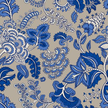 Fantezi çiçekli kusursuz desen, doğal duvar kağıdı, çiçek desenli kıvrım çizimi. Paisley el çizimi elementler. Ev dekoru.