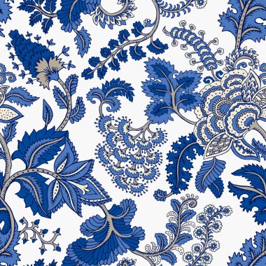 Fantezi çiçekli kusursuz desen, doğal duvar kağıdı, çiçek desenli kıvrım çizimi. Paisley el çizimi elementler. Ev dekoru.