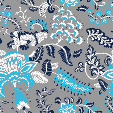 Fantezi çiçekli kusursuz desen, doğal duvar kağıdı, çiçek desenli kıvrım çizimi. Paisley el çizimi elementler. Ev dekoru.