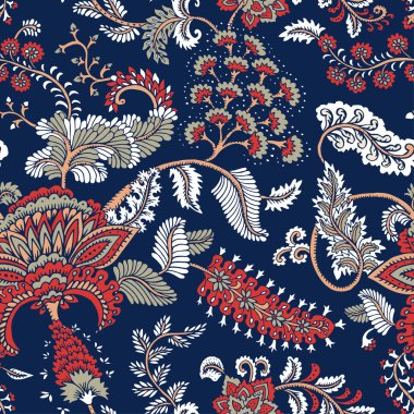 Fantezi çiçekli kusursuz desen, doğal duvar kağıdı, çiçek desenli kıvrım çizimi. Paisley el çizimi elementler. Ev dekoru.